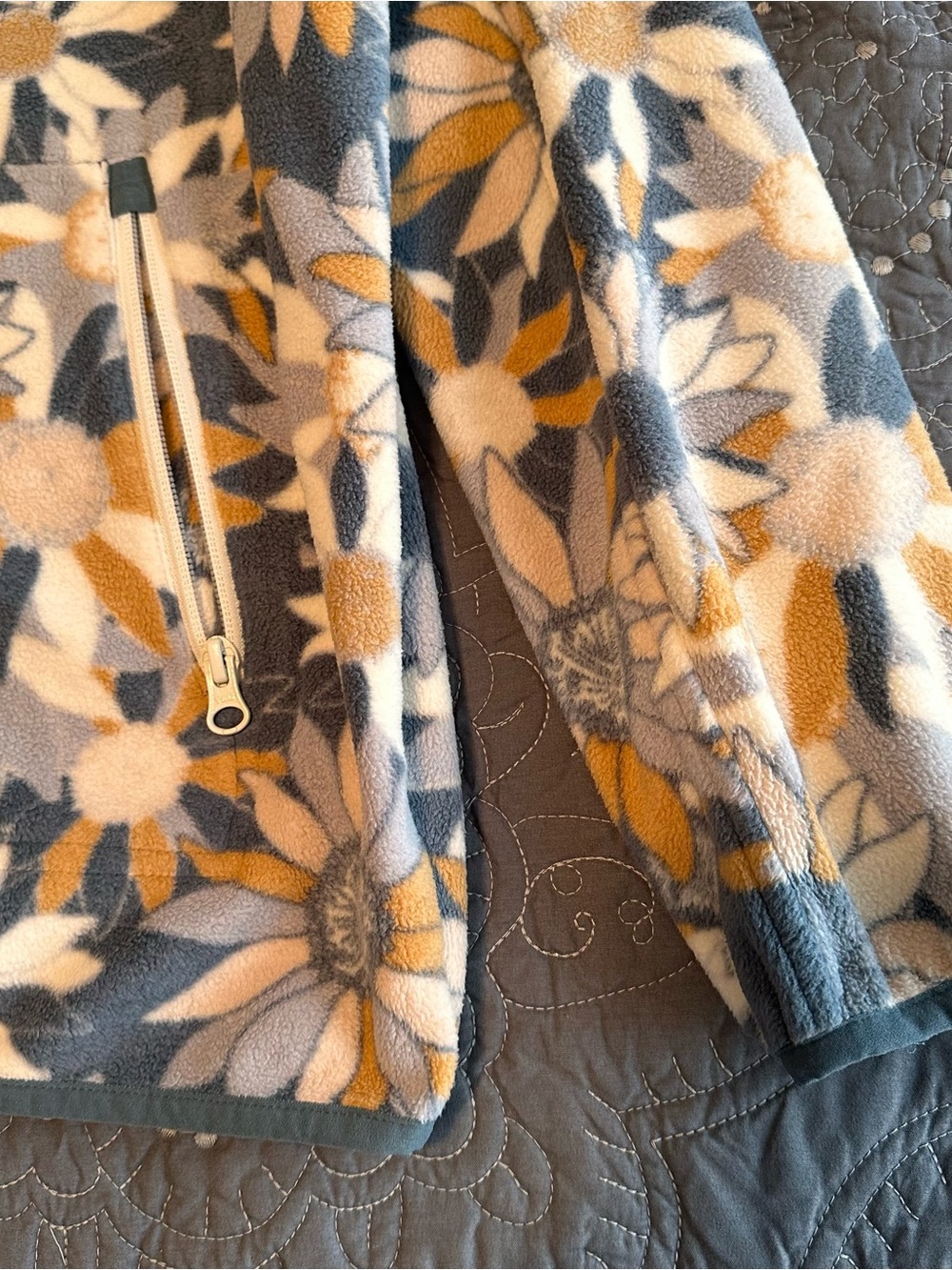 Kavu Plush Fleece Jacket in Gray & Mustard Sunflowers - Picture 4 of 5